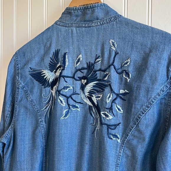 Chicos jacket coat zip-up blue jean size one embroidered birds - Picture 9 of 12